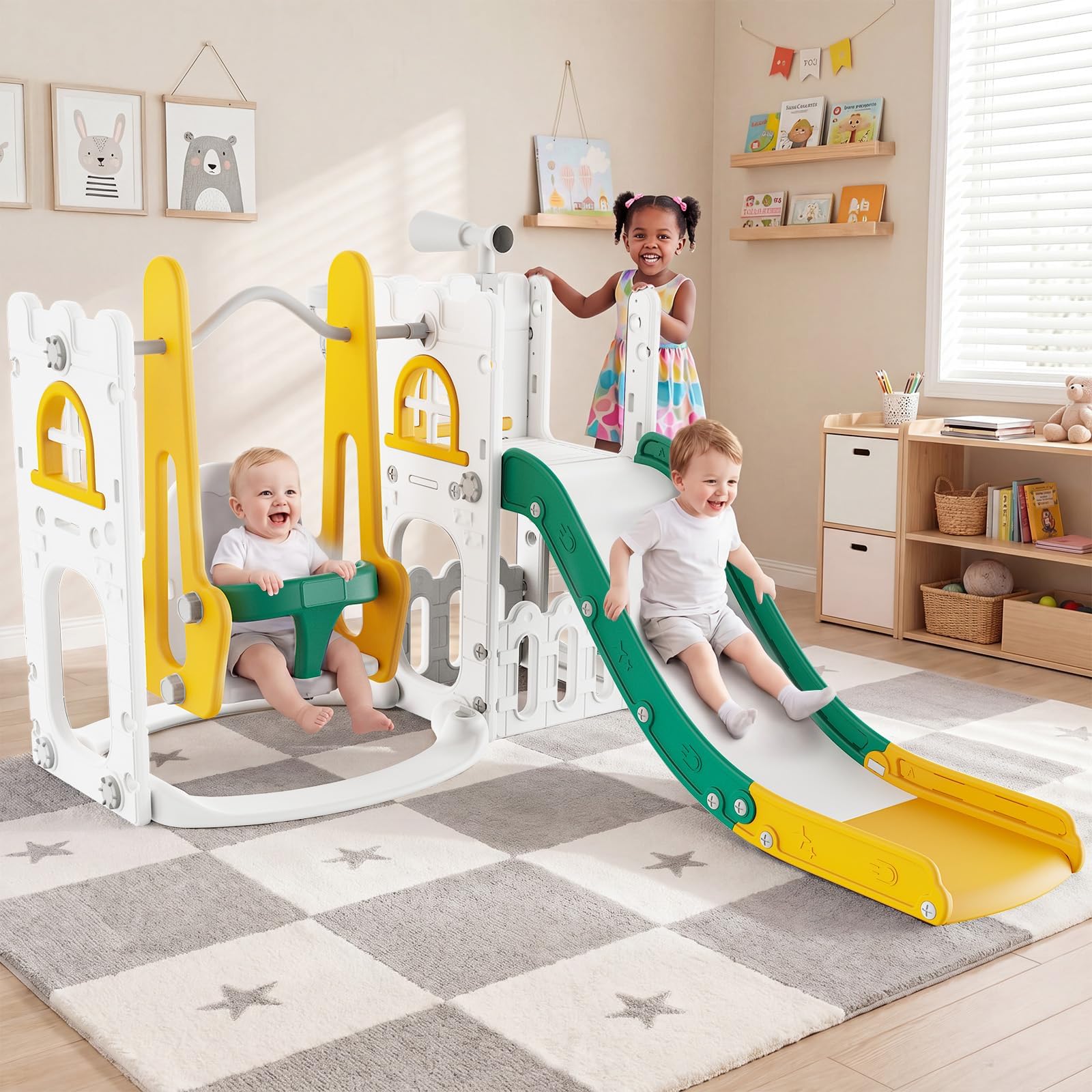 Kids Outdoor Swing And Slide - Set 7 in 1 per Bambini: