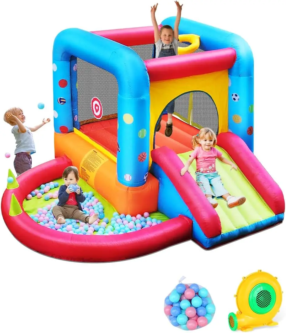 Kids Outdoor Jump House - Step4Fun Castello Gonfiabile, Scivolo Gonfiabile per
