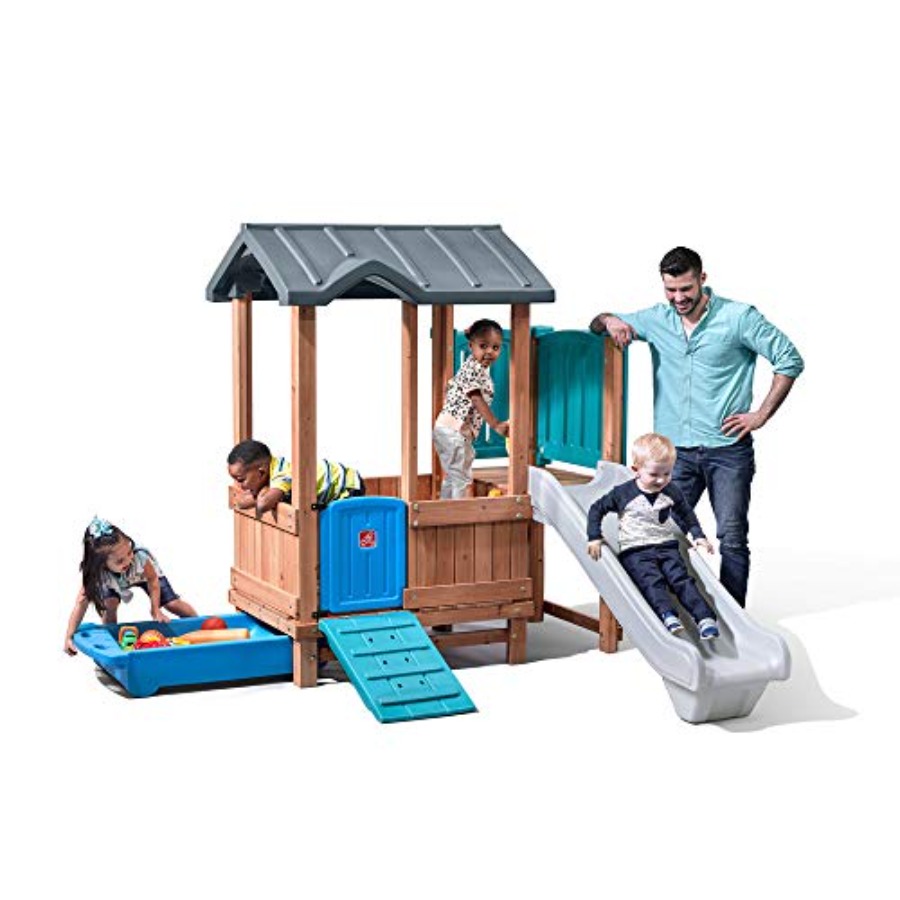 Kids Outdoor Swing And Slide - Casetta e scivolo Woodland Adventure, set