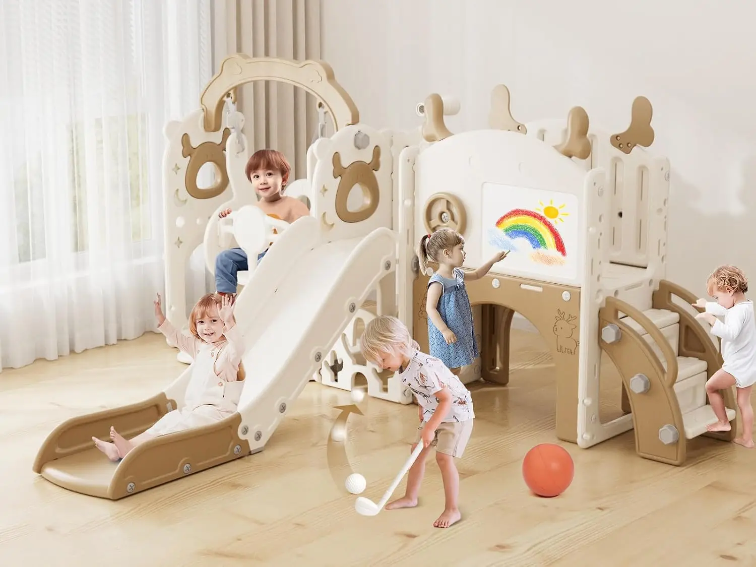 Kids Outdoor Swing And Slide - Set Scivolo e Altalena 13-in-1 per
