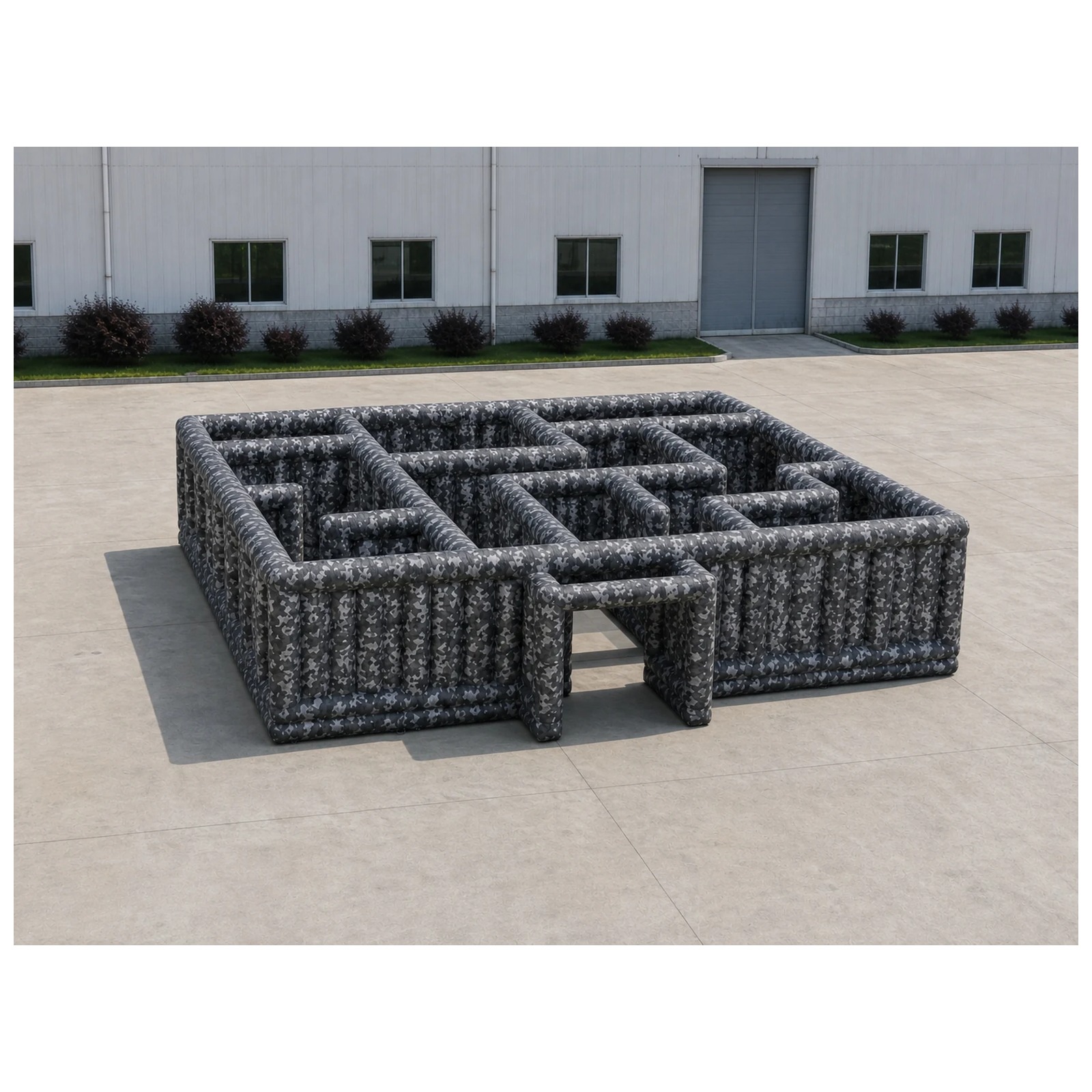 Kids Outdoor Party Venue - Grande Labirinto Gonfiabile Aperto Mimetico Grigio